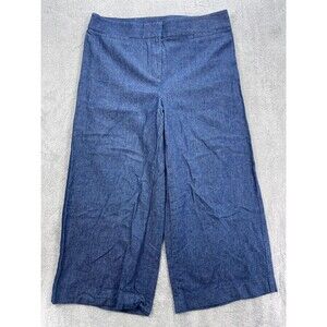Talbots Cropped Pants Womens 10 Blue Cotton Linen Wide Leg Classic Outdoor